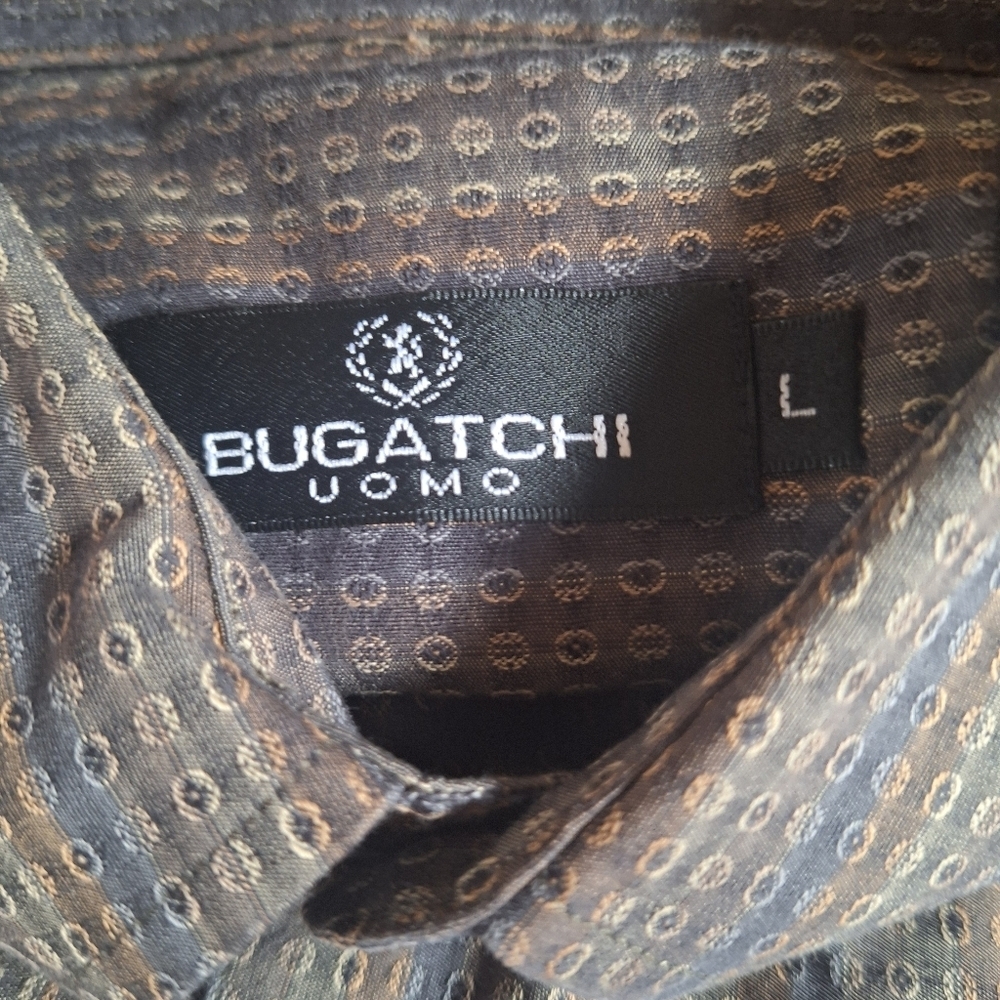 Bugatchi Uomo Mens Long Sleeve Button Up Brown Geometric Print Size L - Picture 2 of 6